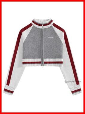 Women's Zip Up Cropped Knit Cardigan Varsity Letter Graphic Sweater